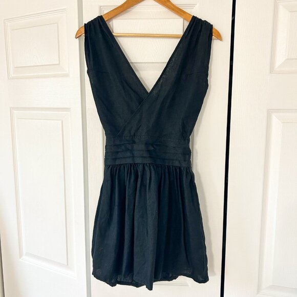 SIR the Label Patti 100% Linen Mini Dress Black Sleeveless Deep V Size Small - Picture 2 of 8
